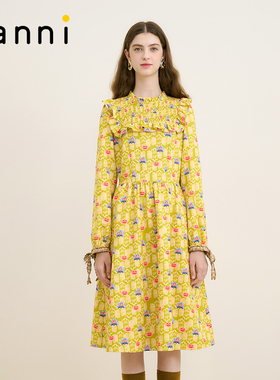 tanni新款通勤百搭日常复古立领X版收腰连衣裙TM31DR041B