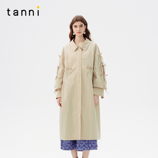 风衣女TO11TC012A 温柔百搭蝴蝶结翻领长款 tanni25春新款 法式
