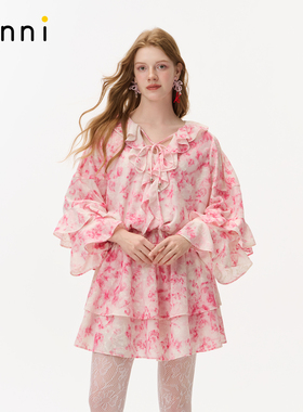 tanni2026年春新款甜美仙女波西米亚系带印花连衣裙TO31DR032A