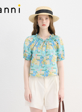 tanni休闲百搭通勤日度假风异域图腾印花上衣TN11BL074A