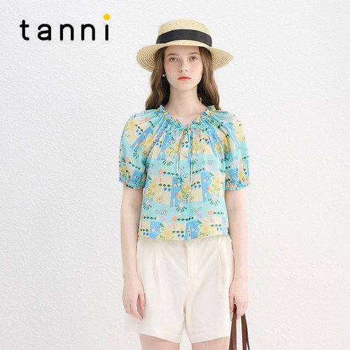tanni度假风异域图腾印花上衣