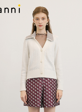 tanni新款通勤淑女气质撞色polo领短款针织衫TM31KN049A