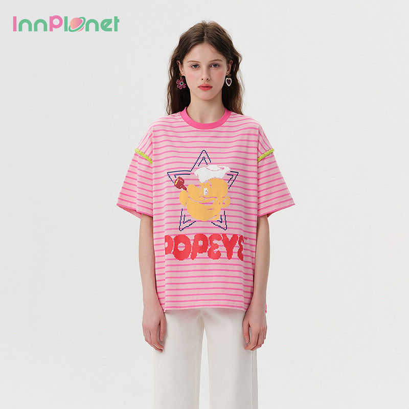 innplanet26夏新款大力水手系列多彩软糖风宽松休闲印花短袖T恤女