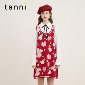 廓版 tanni新款 中式 提花刺绣亮片针织连衣裙TM31KN048A