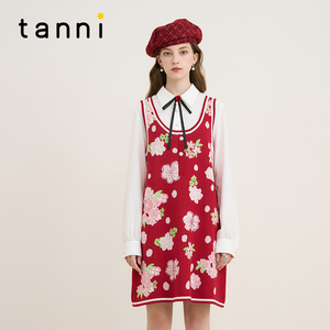 tanni新款中式廓版提花刺绣亮片针织连衣裙TM31KN048A