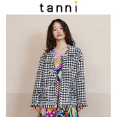 tanni秋冬新品 轻奢优雅通勤流苏千鸟格宽松夹克TL31JK006A