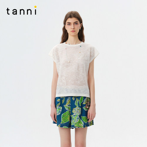 tanni提花镂空无袖套头针织衫