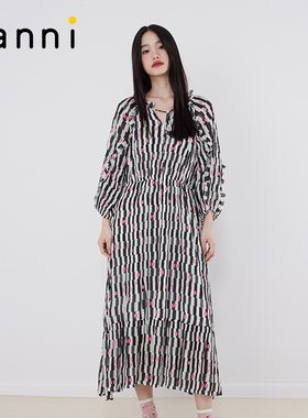 tanni新款长款收腰系带温柔气质连衣裙女TM11DR047B