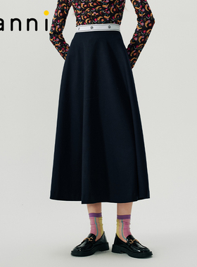 tanni25秋季款通勤优雅法式松紧腰显瘦A字双色半身裙女TN31SK040A