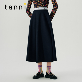 tanni通勤优雅气质法式 A字双色半身裙女TN31SK040A 松紧腰显瘦经典