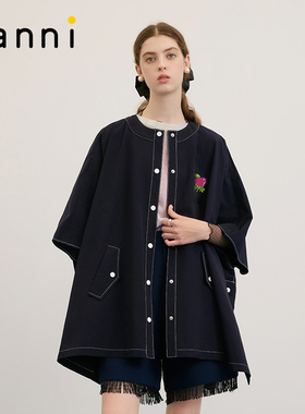 tanni新款宽松个性气质户外休闲斗篷风衣外套TM31TC016A