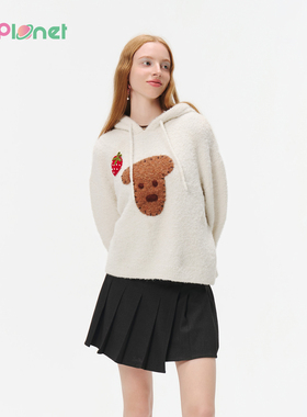 innplanet25秋冬新款温柔气质小狗连帽套头短款针织衫PO31KN045A