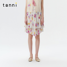 tanni25夏新款温柔气质花卉印花设计感压褶显瘦半身裙TO11SK153A
