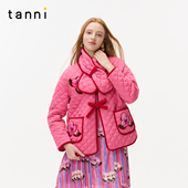 tanni25秋冬新款 甜美风复古菱格纹刺绣短款 棉服外套TO31CJ012A