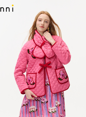 tanni25秋冬新款甜美风复古菱格纹刺绣短款棉服外套TO31CJ012A