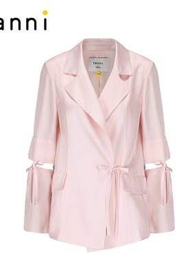 tanni甜美气质粉色可拆卸袖头西装垂顺长裤套装TN11BZ802A