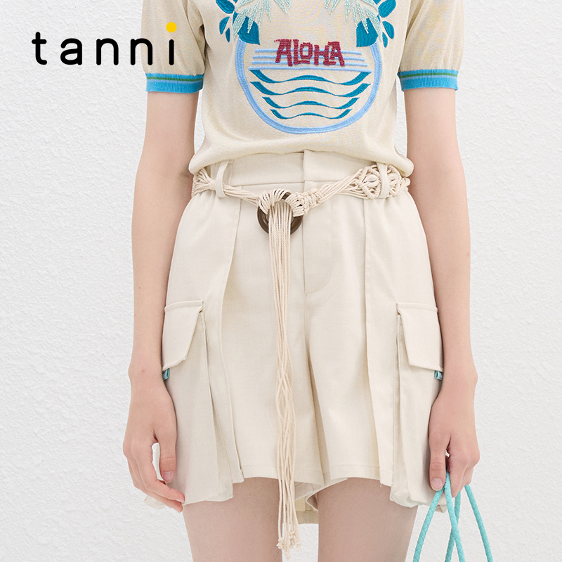 tanni休闲度假抽绳a字阔腿裙裤
