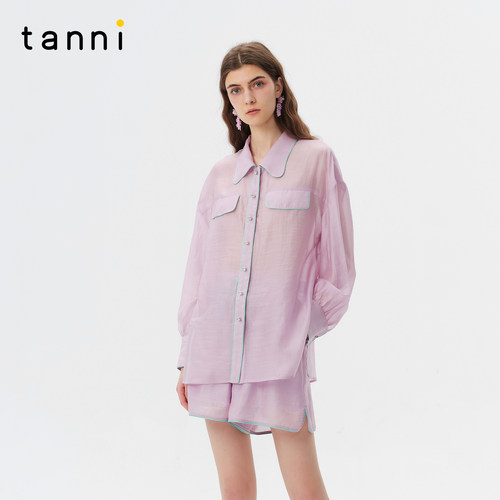 tanni撞色设计宽松衬衫显瘦短裤