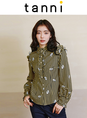 tanni秋冬新品百搭通勤淑女木耳边小立领衬衫上衣TL31SH018A