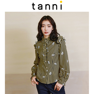 tanni秋冬新品 上衣TL31SH018A 百搭通勤淑女木耳边小立领衬衫