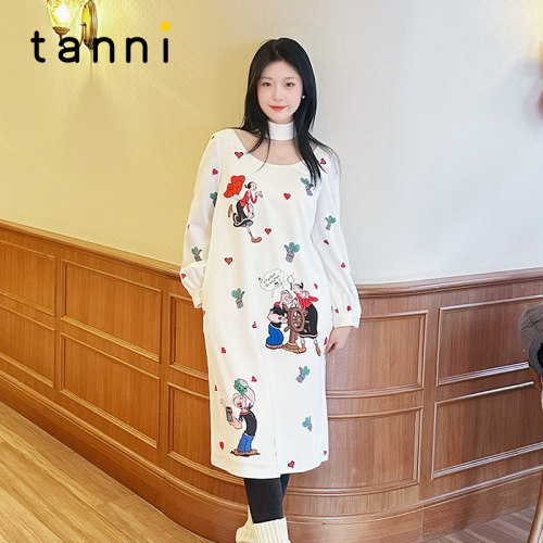 tanni大力水手印花高领连衣裙