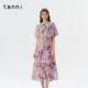 tanni25秋新款 优雅系带蝴蝶结珍珠扣显瘦轻薄连衣裙TO11DR027A