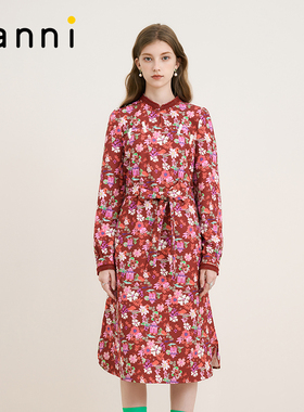 tanni新款中式盘扣设计立领长款连衣裙TM31DR043A