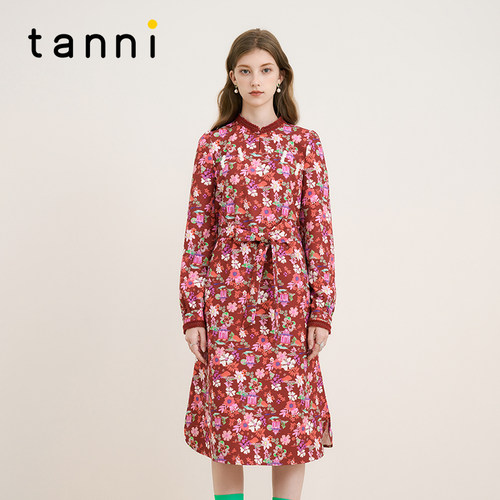 tanni中式盘扣立领长款连衣裙