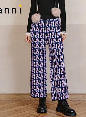 tanni商场同款印花时尚显瘦宽松九分裤针织阔腿裤TL31KN010A