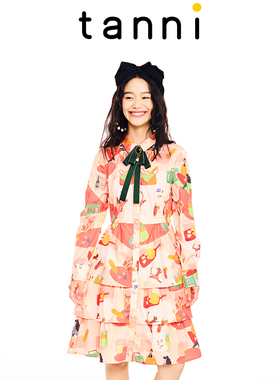 tanni商场同款印花X版可爱俏皮高腰衬衫连衣裙蛋糕裙TL11DR301A