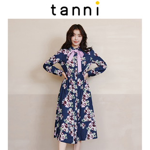 tanni秋冬新品 收腰连衣裙TL31DR034B 小碎花印花通勤百搭X版