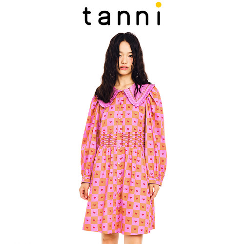 tanni甜美印花连衣裙女