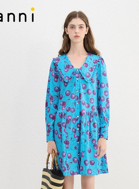 tanni新款法式度假车厘子女孩V型娃娃领连衣裙TN11DR159B