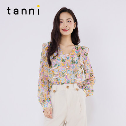 tanni新款巴洛克复古温柔气质轻薄垂坠感衬衫TM11SH008A