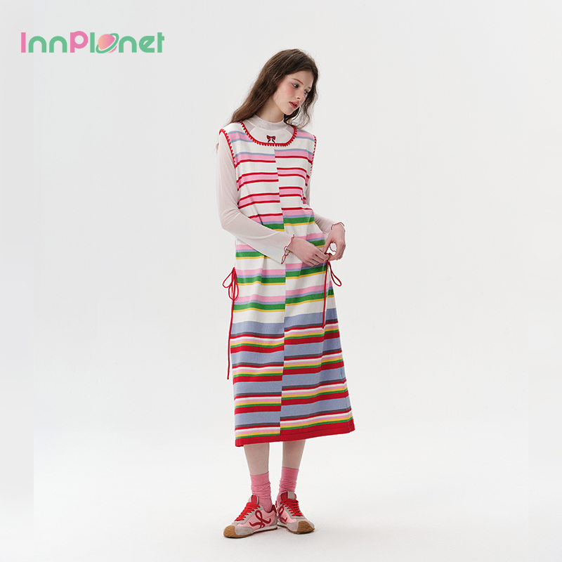 innplanet彩色条纹针织连衣裙