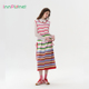 彩色条纹无袖 innplanet25春新款 休闲长款 U领针织连衣裙PO11KN011A