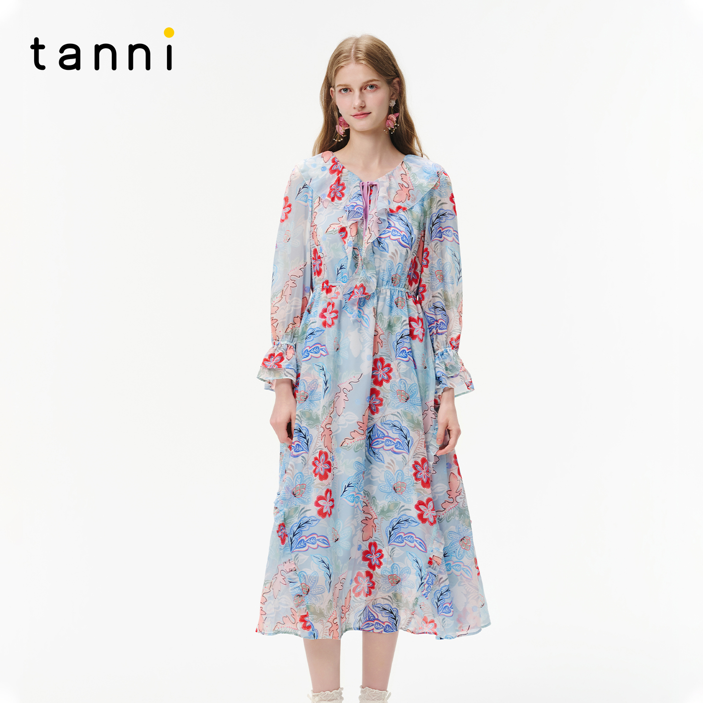 tanni早秋新款花朵印花连衣裙