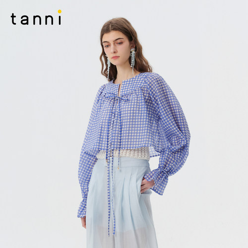 tanni甜美复古灯笼袖短款上衣
