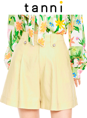 tanni新款通勤百搭气质宽松高腰阔腿短裤TL11SP021A