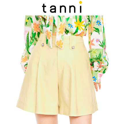 tanni新款通勤百搭气质宽松高腰阔腿短裤TL11SP021A
