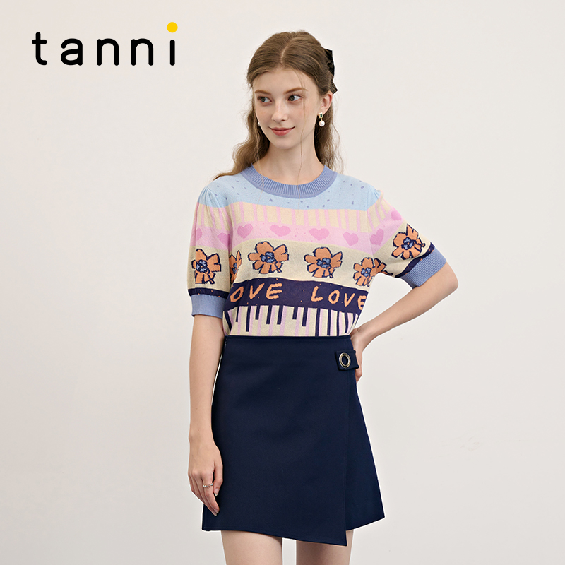 tanni通勤百搭气质薄款短针织衫