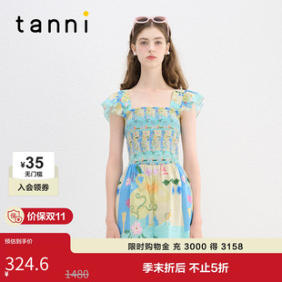 TN11JS071A 显瘦司马克飞飞袖 tanni休闲印花修身 阔腿连体裤