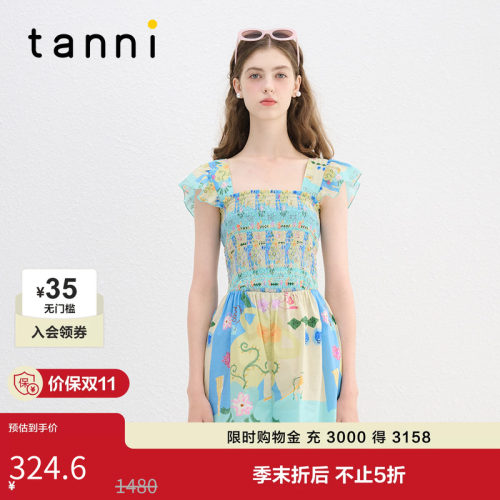 tanni休闲印花飞飞袖阔腿连体裤