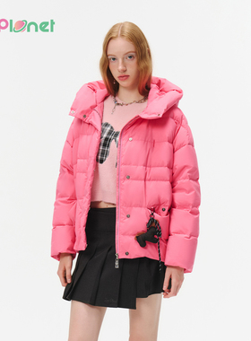 innplanet25秋冬新款甜美俏皮小马挂饰连帽保暖羽绒服PO31DJ045A
