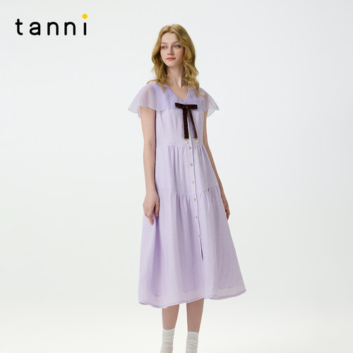 tanni法式温柔V领收腰显瘦连衣裙