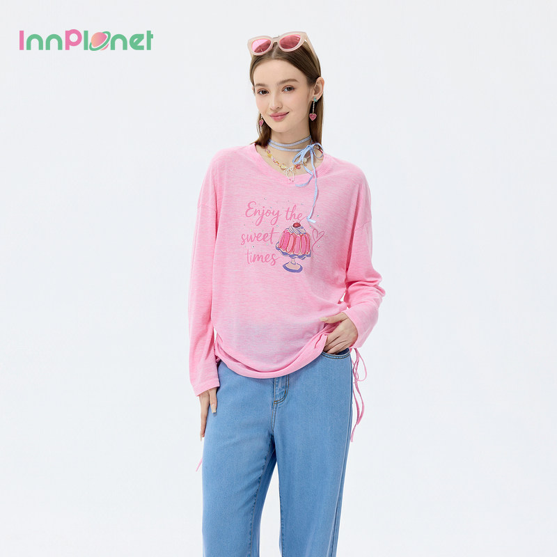 innplanet26夏季新款半熟少女风多彩软糖穿搭烫钻轻薄罩衫长袖T恤