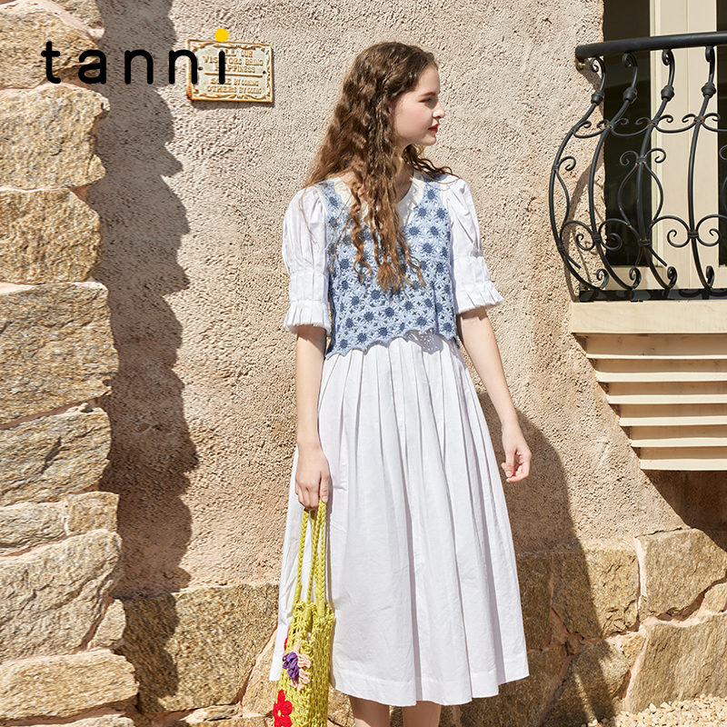 tanni两件套蓝色花朵背心连衣裙