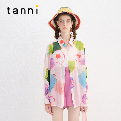 tanni度假风夏日花卉印花衬衫
