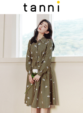 tanni新品时尚复古X版衬衫连衣裙收腰显瘦裙女TL31DR174B