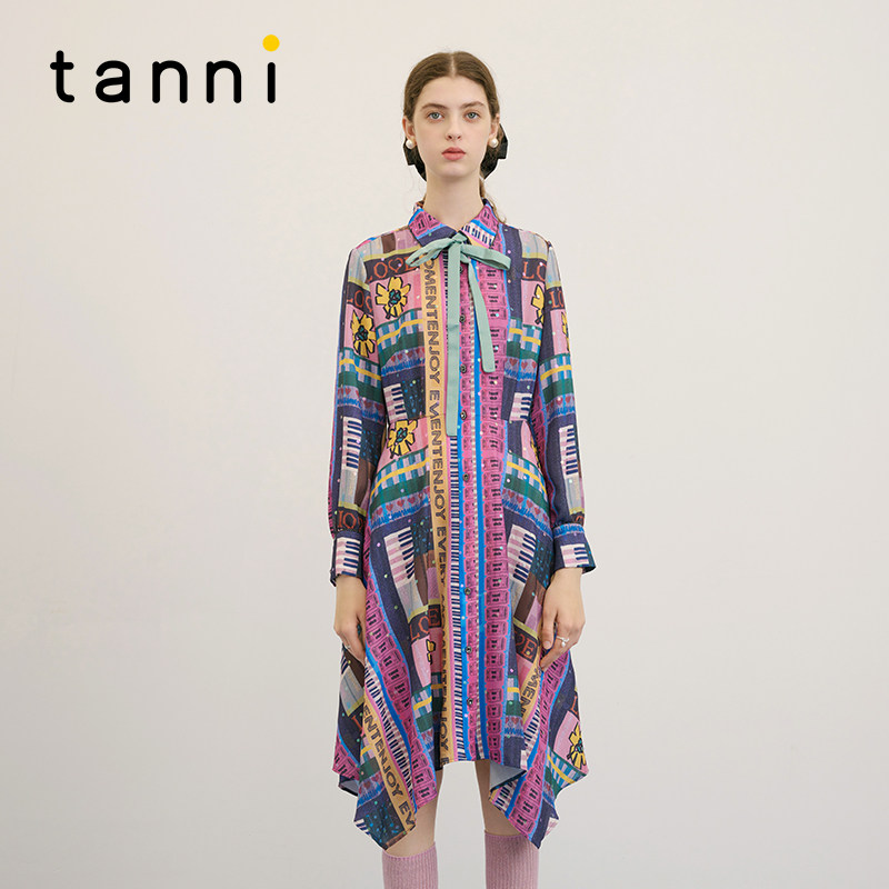 tanni通勤简约法式复古连衣裙